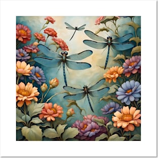 Jardin Bleu Dragonfly Flower Oasis Blue Garden Posters and Art